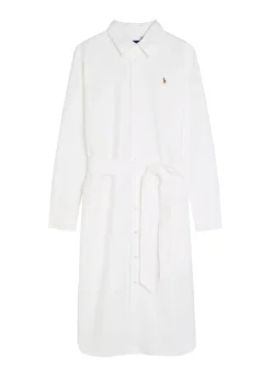 Belted cotton midi shirt dress