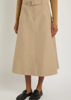 Belted cotton-poplin midi skirt