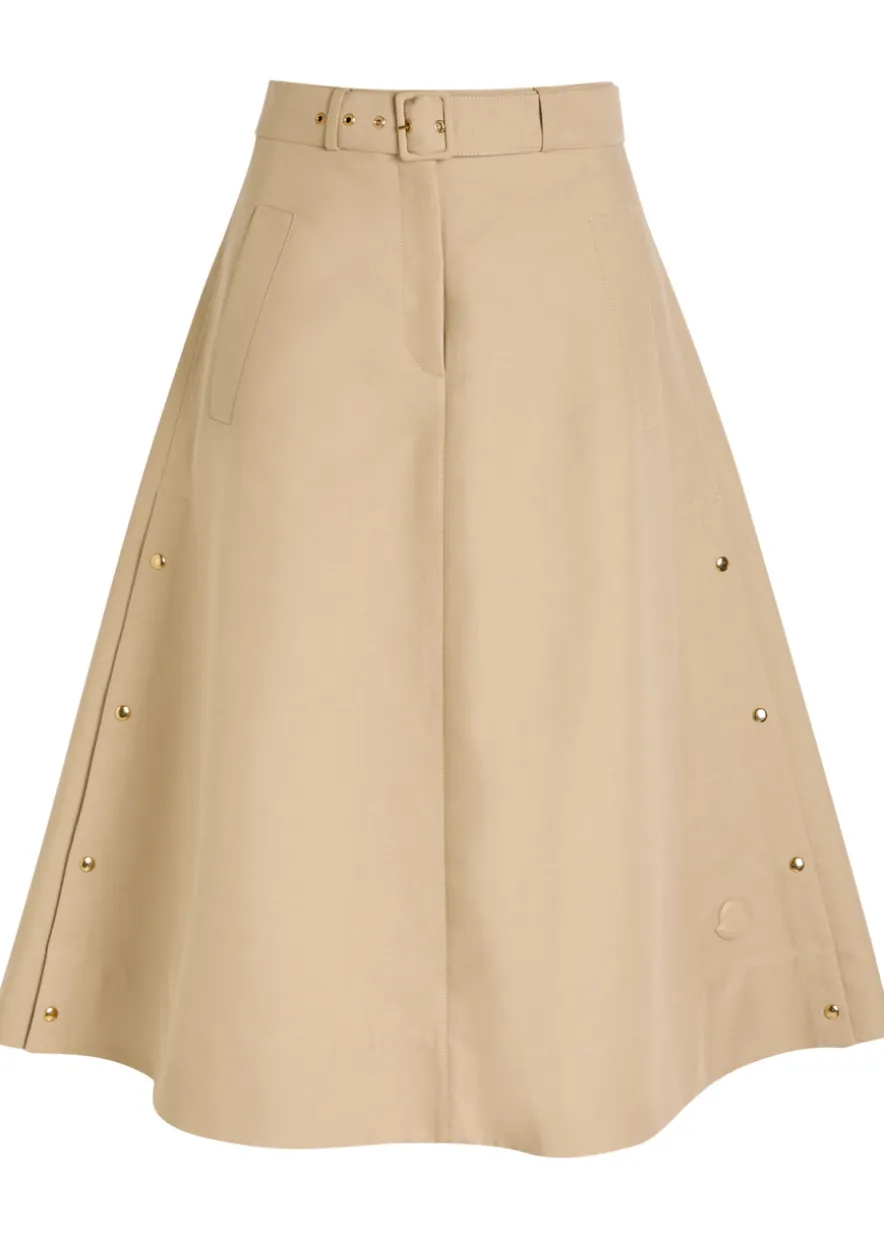 Belted cotton-poplin midi skirt