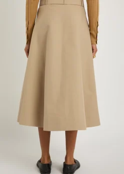 Belted cotton-poplin midi skirt