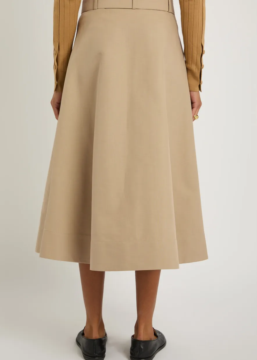 Belted cotton-poplin midi skirt