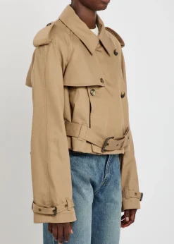 Belted cropped cotton trench coat