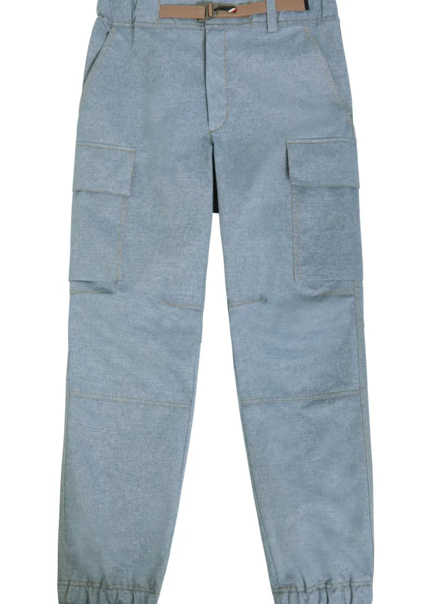 Belted denim cargo trousers