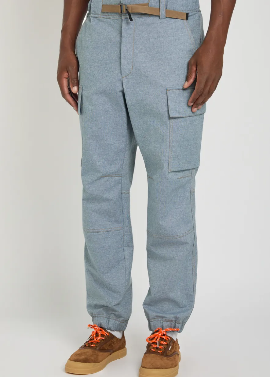Belted denim cargo trousers