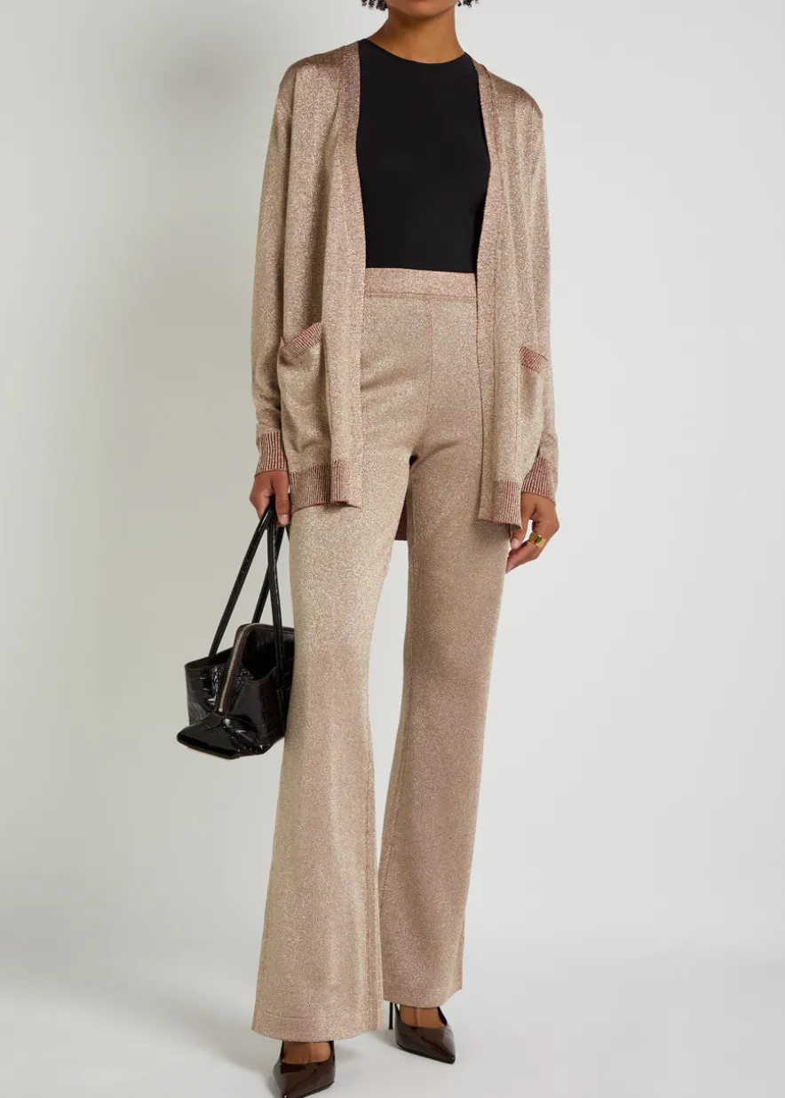 Belted lamé knit cardigan