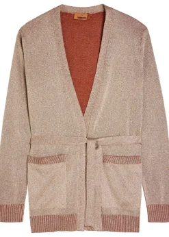 Belted lamé knit cardigan