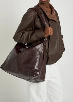 Belted leather hobo bag