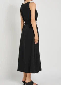 Belted linen midi dress