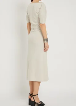 Belted off-the-shoulder cotton-blend midi dress