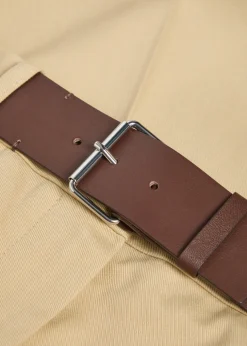 Belted straight-leg cotton-twill trousers