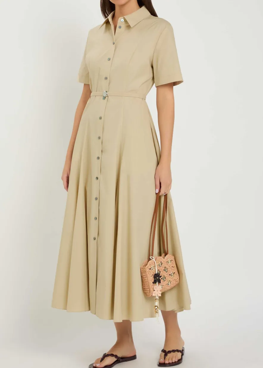 Belted stretch cotton-poplin midi shirt dress