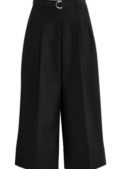 Belted wide-leg cotton-blend trousers