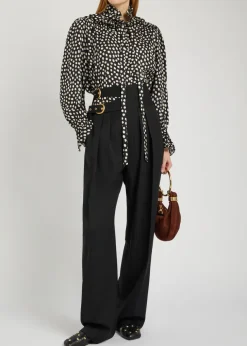 Belt-effect straight-leg wool trousers