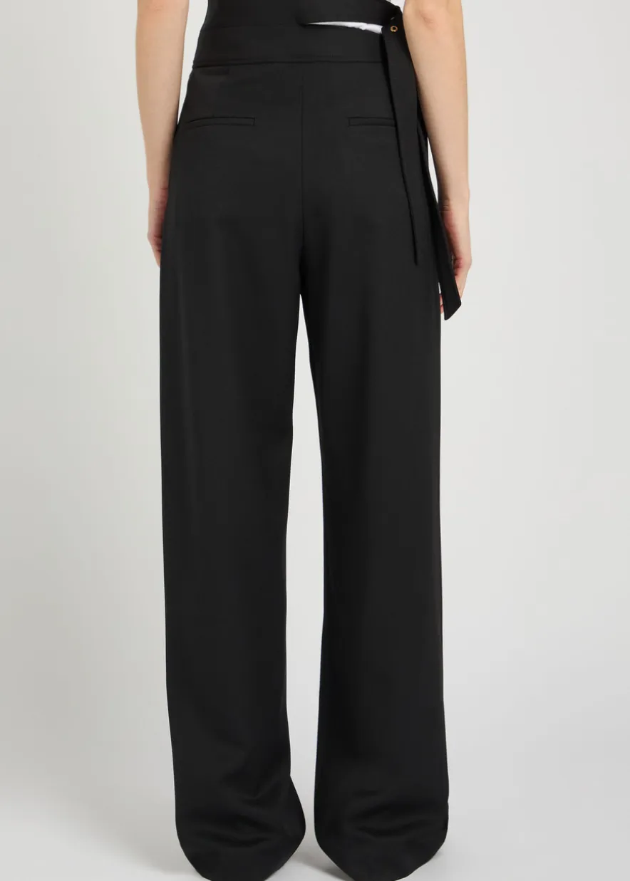 Belt-effect straight-leg wool trousers