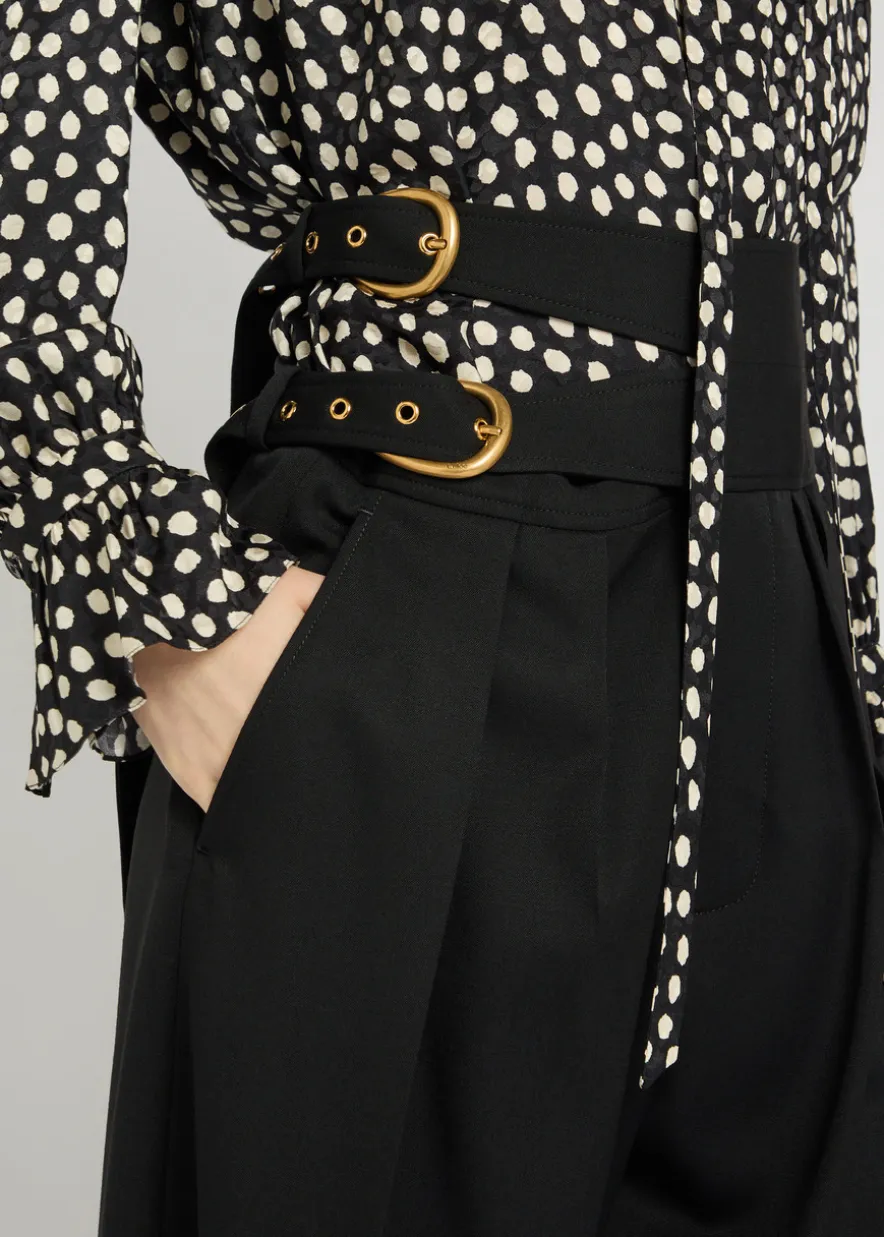 Belt-effect straight-leg wool trousers