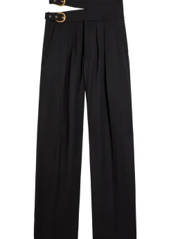 Belt-effect straight-leg wool trousers