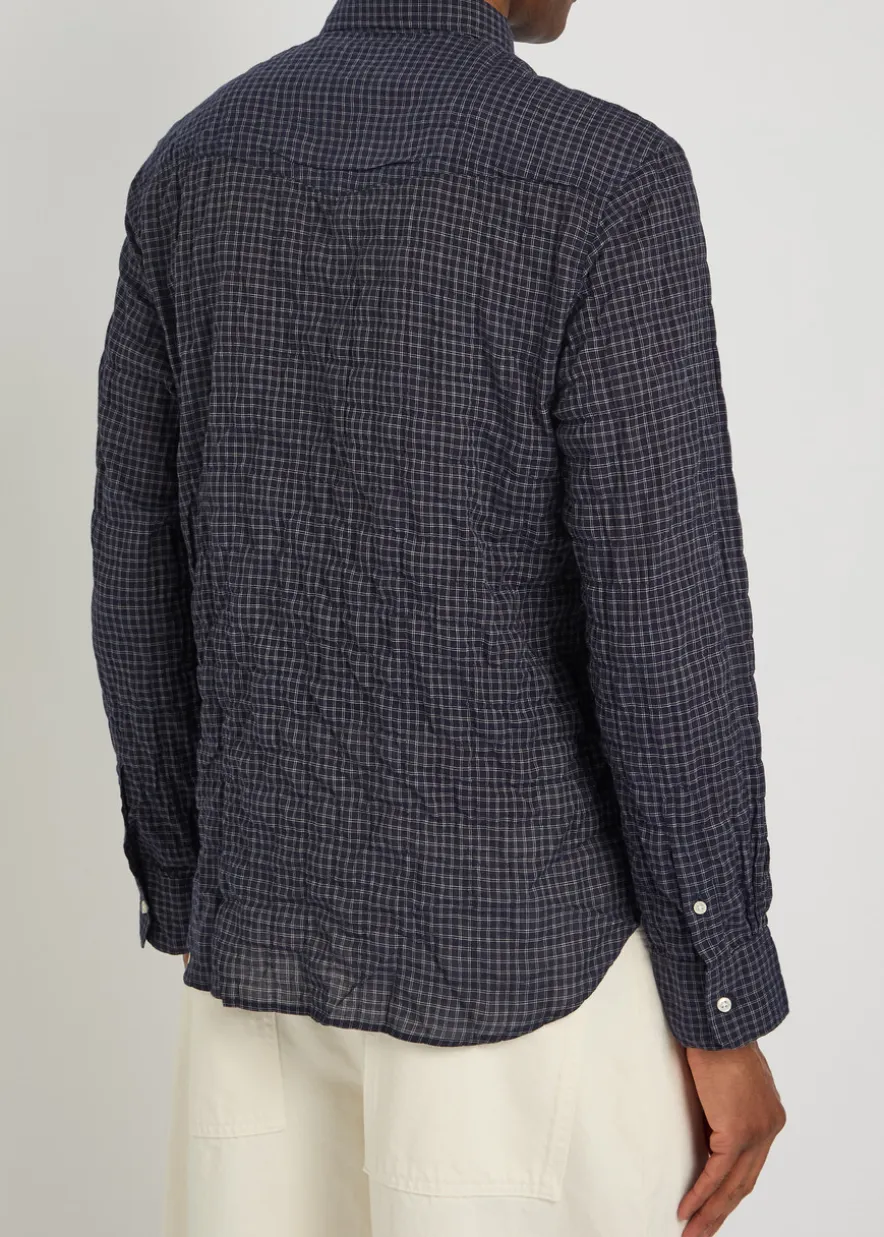 Beniot checked crinkled cotton-blend shirt