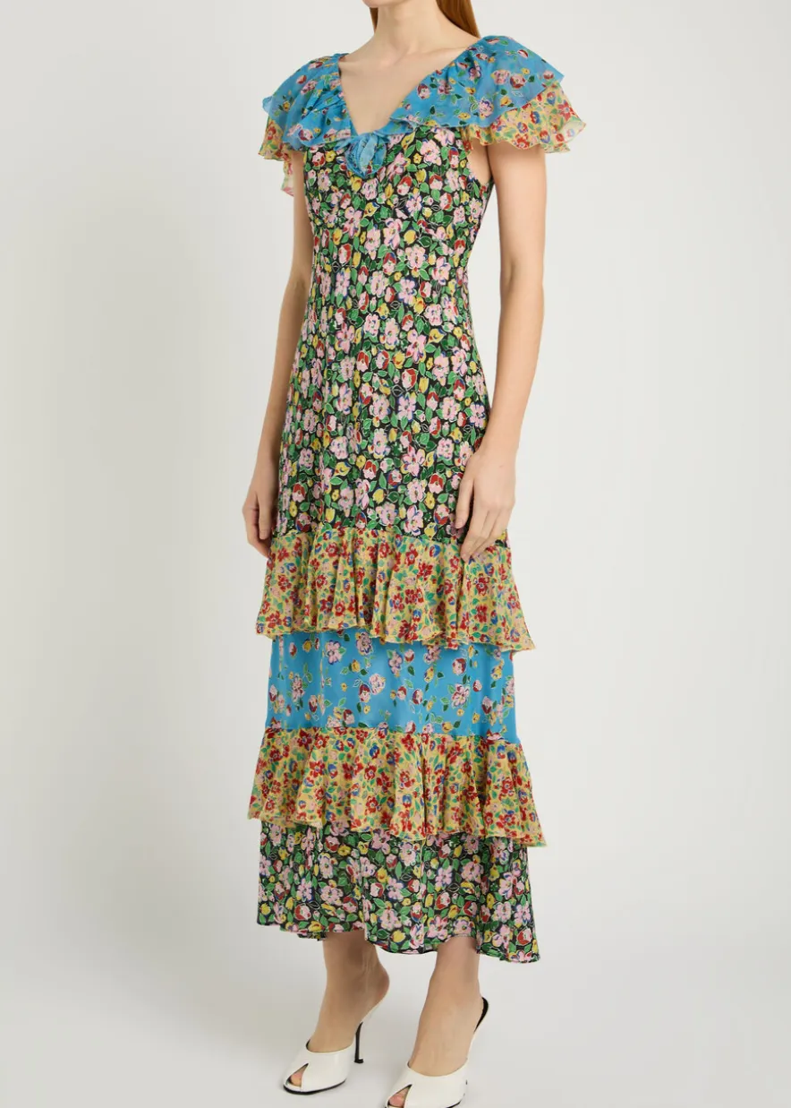 Benoite floral ruffled silk midi dress