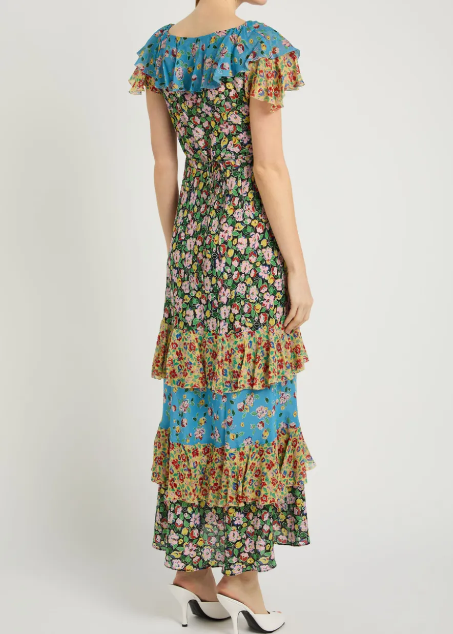 Benoite floral ruffled silk midi dress