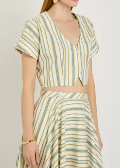 Bianca striped cotton-poplin blouse