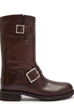 Biker leather mid-calf boots