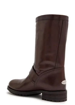 Biker leather mid-calf boots