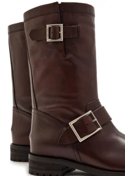Biker leather mid-calf boots