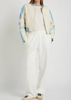 Biker padded colour-blocked leather jacket