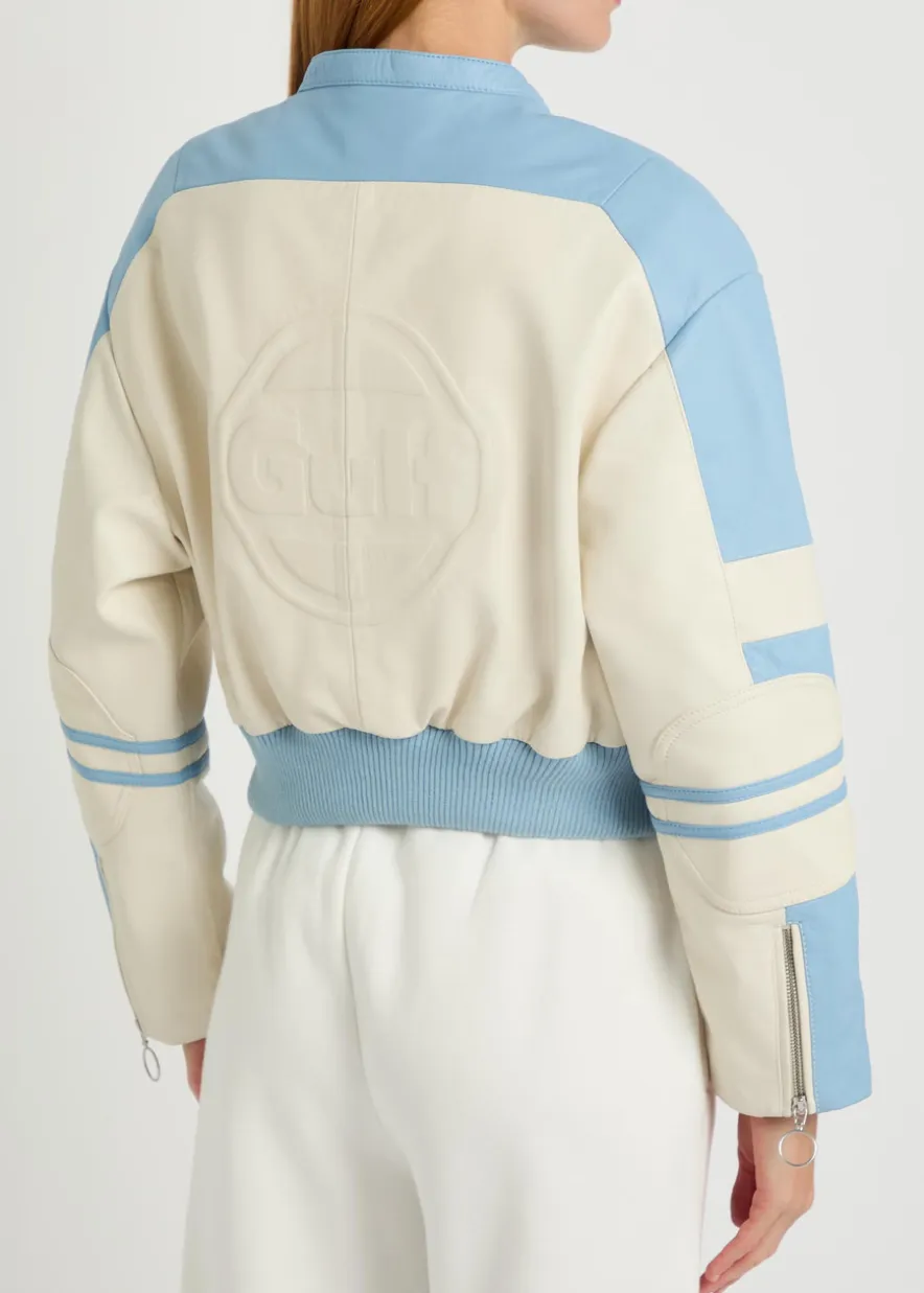 Biker padded colour-blocked leather jacket