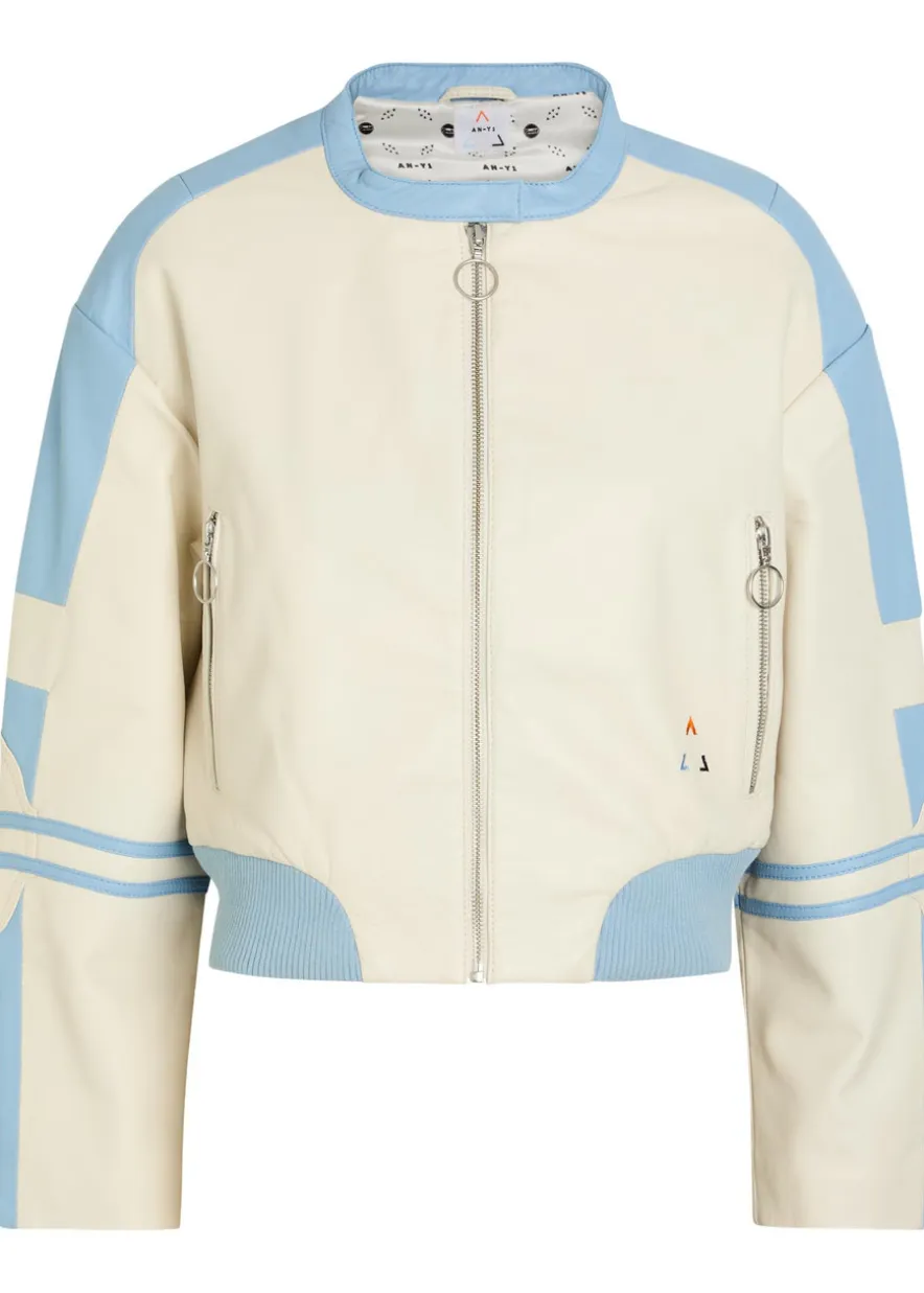 Biker padded colour-blocked leather jacket