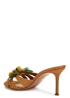 Birdsong 75 appliquéd woven raffia mules