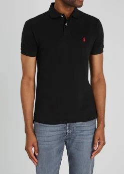 Black slim piqué cotton polo shirt