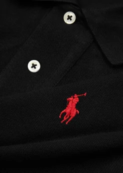 Black slim piqué cotton polo shirt