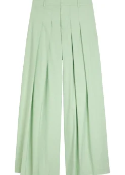 Blaire pleated wide-leg linen-blend trousers