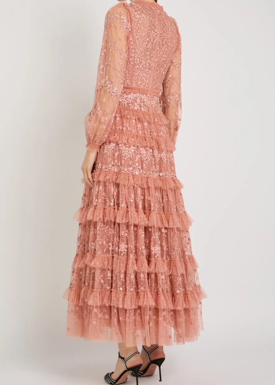 Blossom floral-embroidered tulle gown