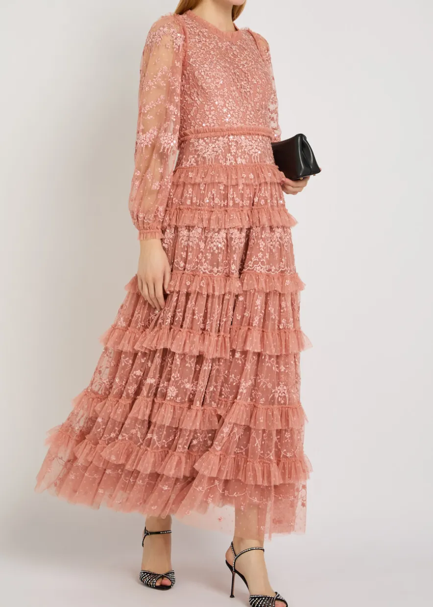 Blossom floral-embroidered tulle gown