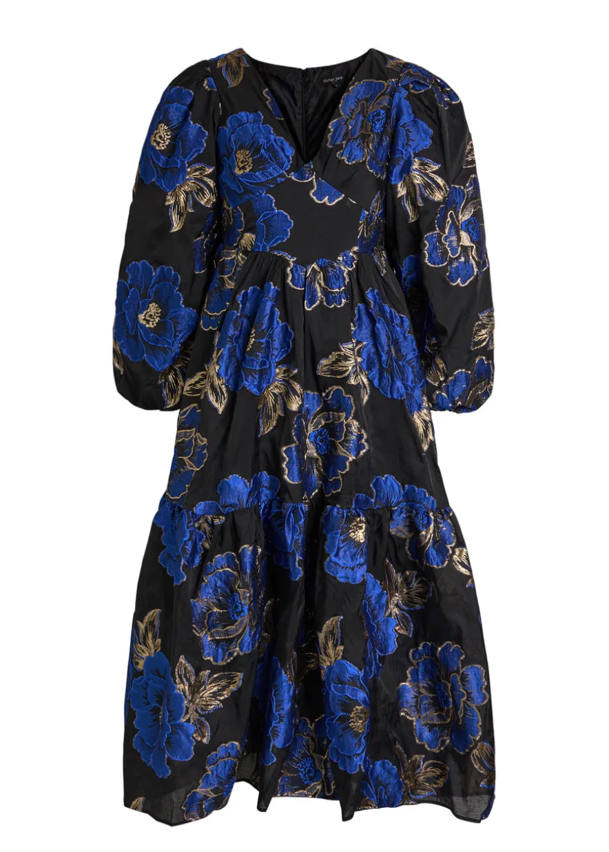 Blues floral-jacquard woven midi dress