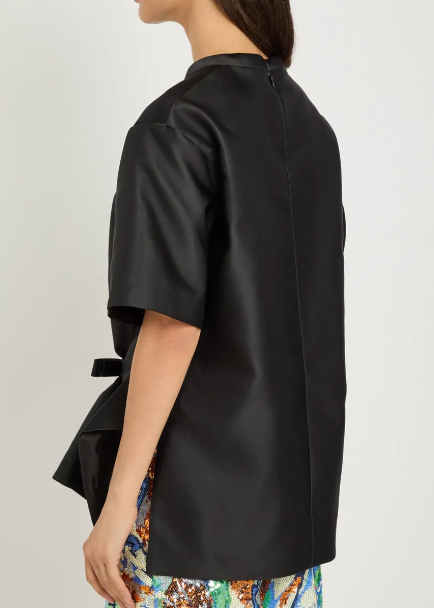 Bow-appliquéd satin top