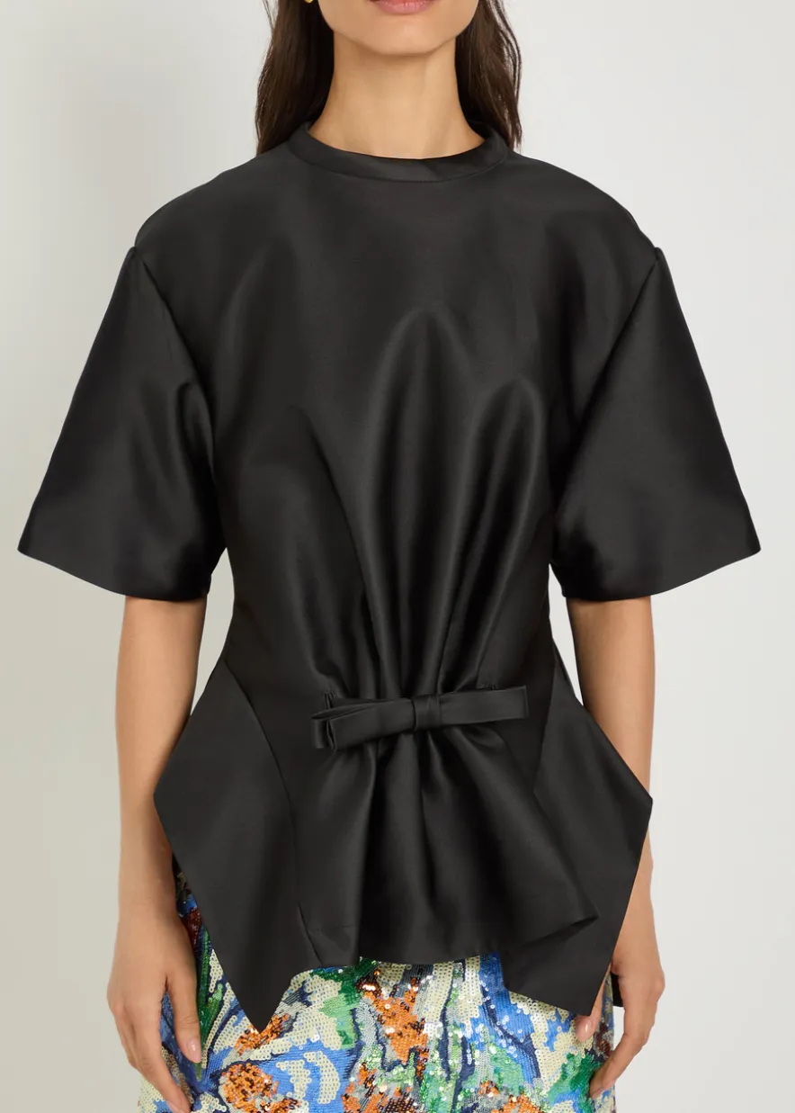 Bow-appliquéd satin top