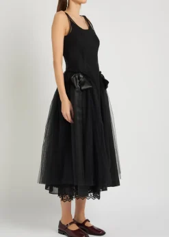 Bow-appliquéd tulle midi dress