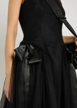 Bow-appliquéd tulle midi dress