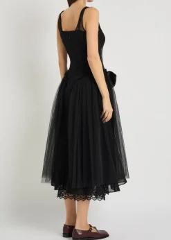 Bow-appliquéd tulle midi dress