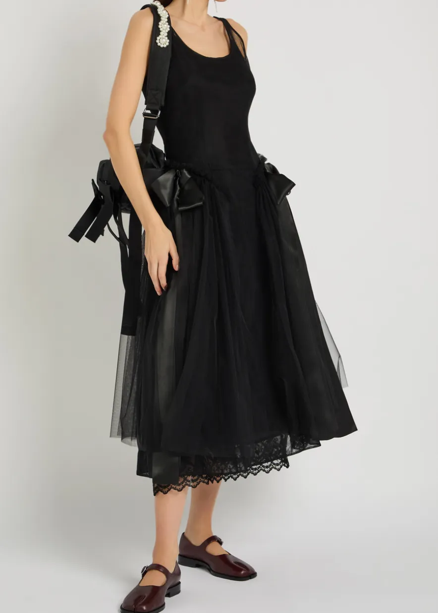 Bow-appliquéd tulle midi dress