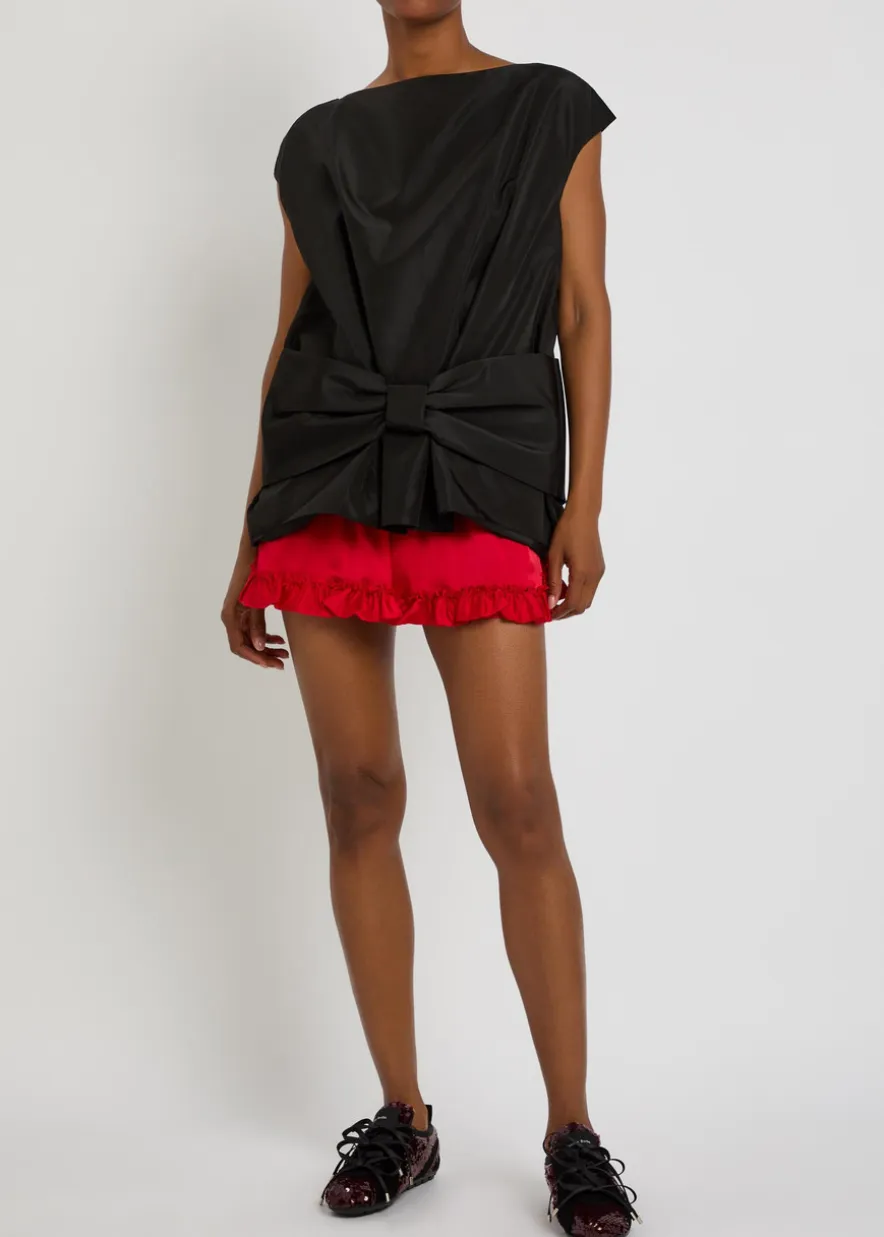 Bow-appliqué taffeta top