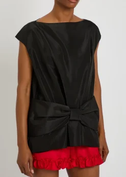 Bow-appliqué taffeta top