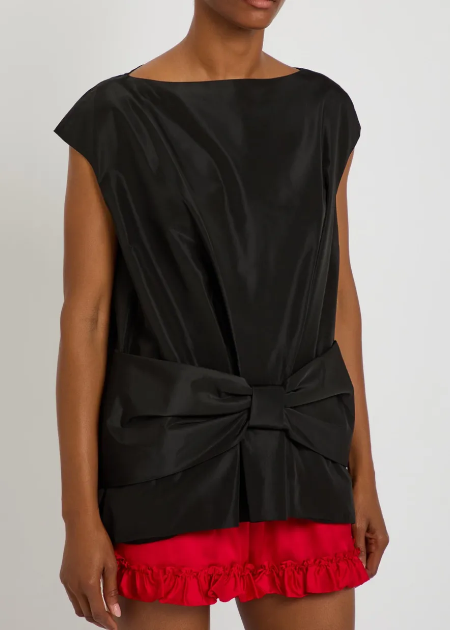Bow-appliqué taffeta top