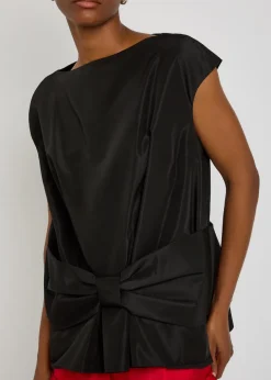 Bow-appliqué taffeta top