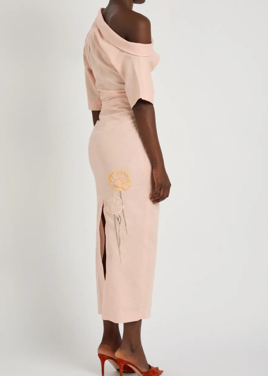 Bowery floral-embroidered cotton-blend midi dress