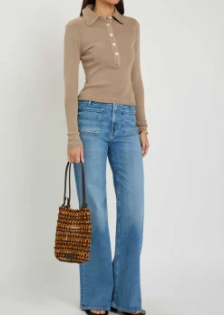 Brea 60s ribbed stretch-knit polo top