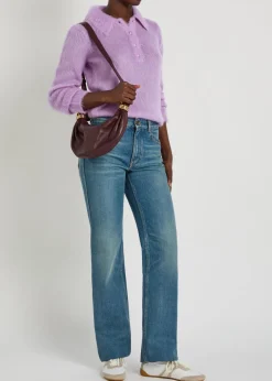 Brushed knit wool-blend polo top